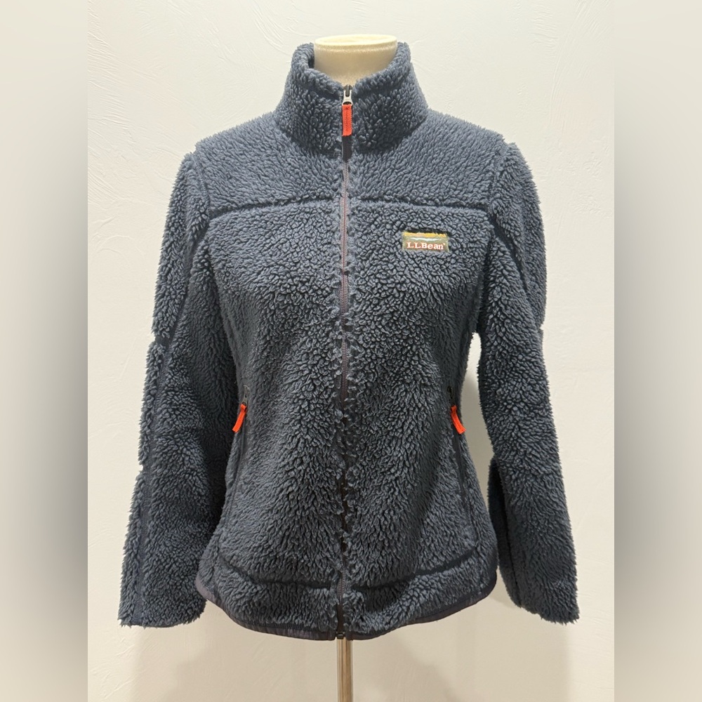 L.L. Bean Women's Charcoal Teddy Jacket with Orange Accents